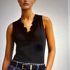 ME+EM Lace Trim V neck Ribbed Black NWT Layering Tank